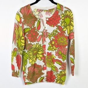 Trina Turk Floral Green & Coral Cardigan Size P